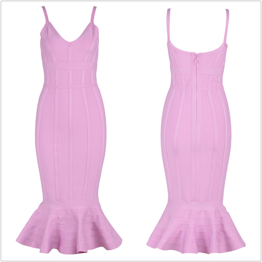 Bandage V-Neck Midi Mermaid Dress in Lilac Pink - Picture 8 of 12